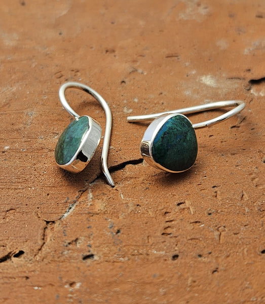 Small Chrysoprase and Sterling Drop Earrings