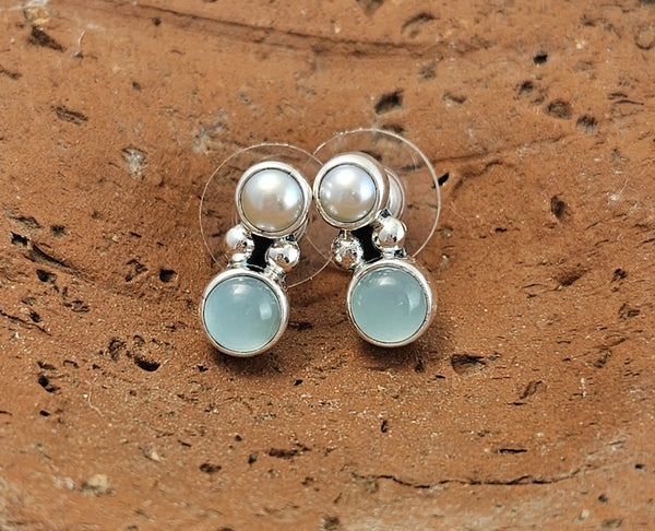 Sterling Silver and Aqua Blue Chalcedony Post Earrings