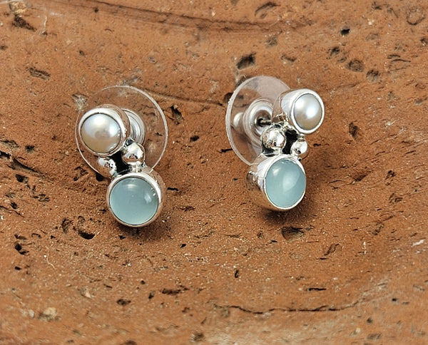 Sterling Silver and Aqua Blue Chalcedony Post Earrings