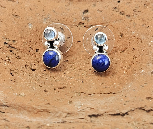 Sterling and Lapis Lazuli  and Blue Topaz Post Earrings