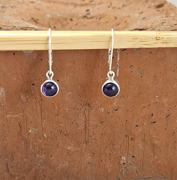Sterling and Amethyst Drop Earrings with French Hook