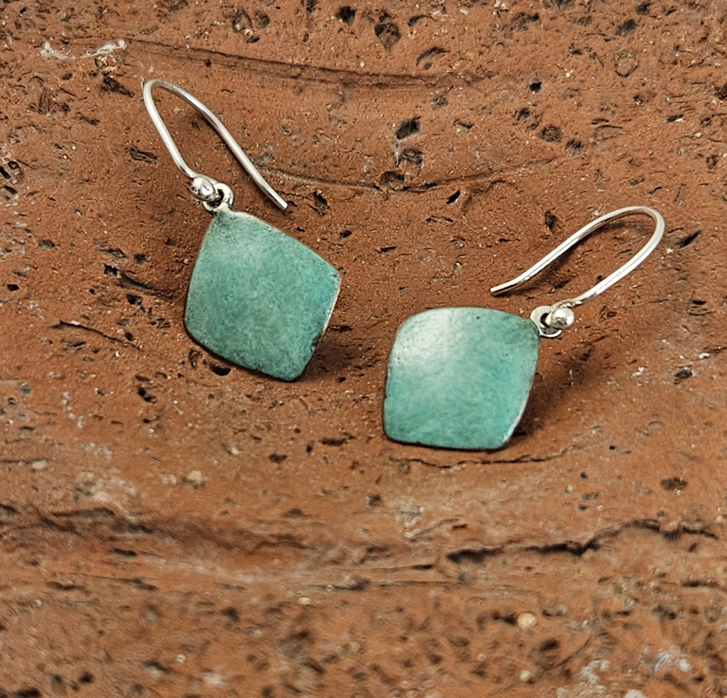 Green Patina Copper Diamond Earrings