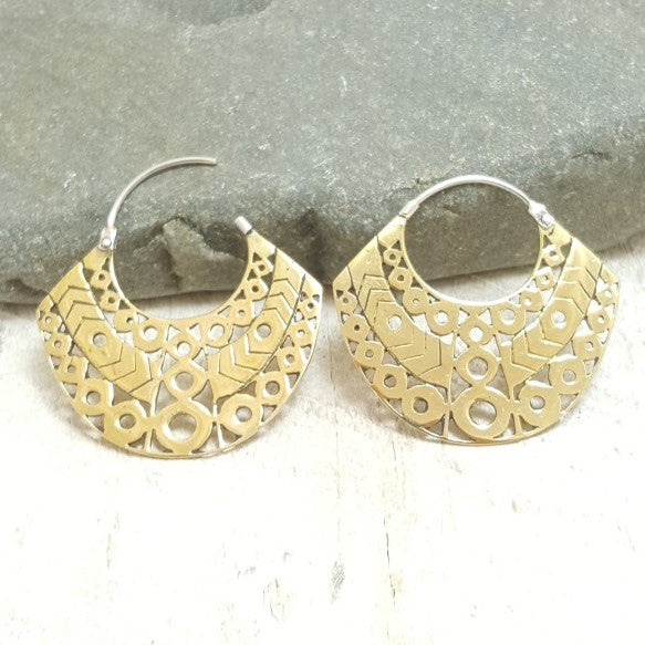Small Aztec Brass Hoop Earrings