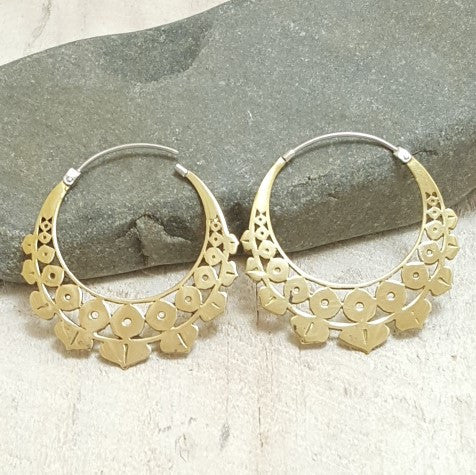 Lotus Geo Brass Hoop Earrings