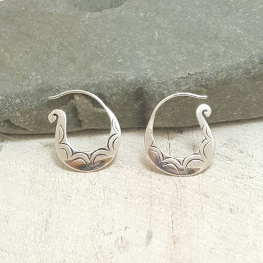 Mini Spiral Moon Silver Hoop Earrings