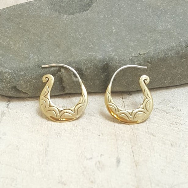 Mini Spiral Moon Brass Hoop Earrings