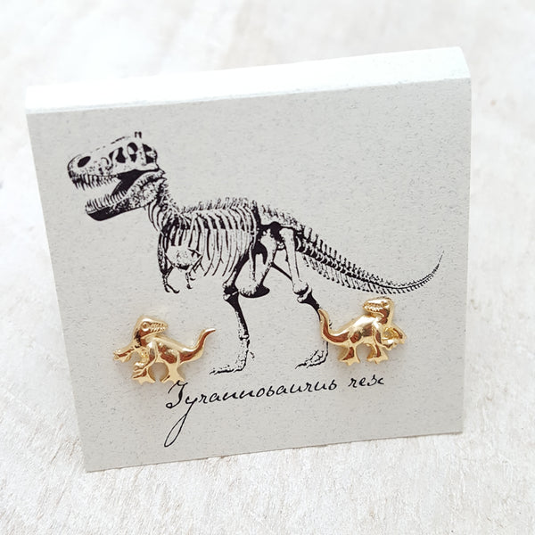 Front of Gold T-Rex Earring Card