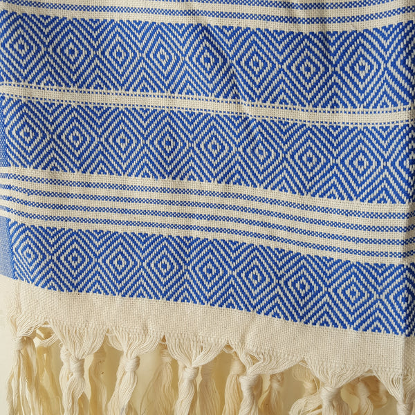 Close up of Basic Diamond Turkish Towel in Blue