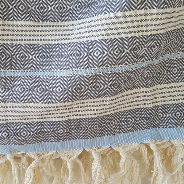 Detail of Basic Diamond Throw in Grey with Light Blue