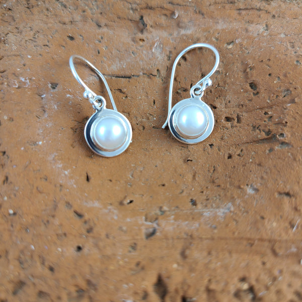 Pearl Earrings with Silver Frame