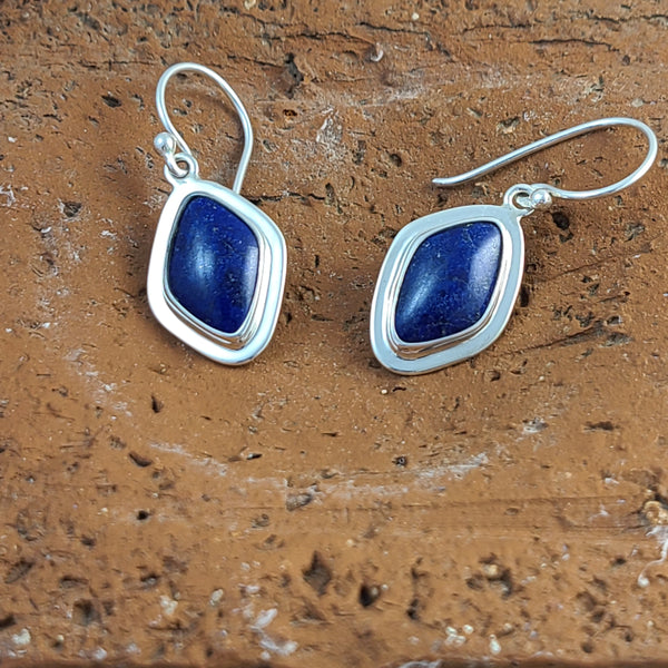 Lapis Lazuli Earrings with Silver Frame - Single Stone