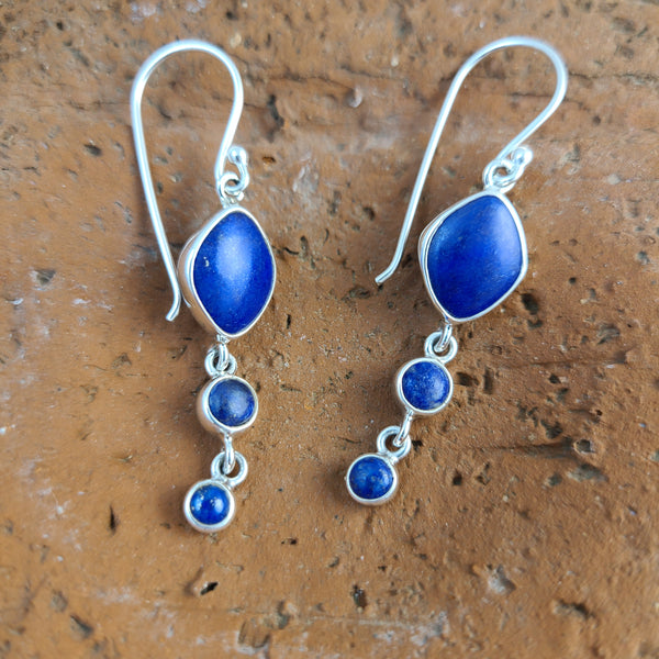 Lapis Lazuli Earrings - Triple Stone Drop