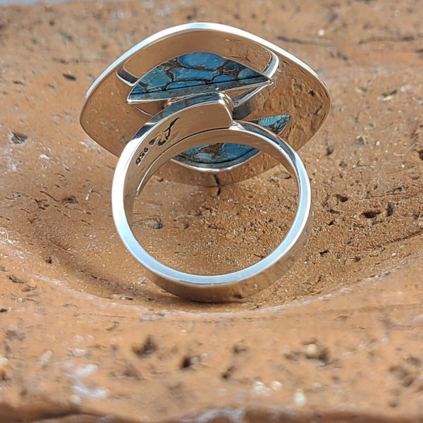 Turquoise with Bronze Large Stone Ring - Adjustable