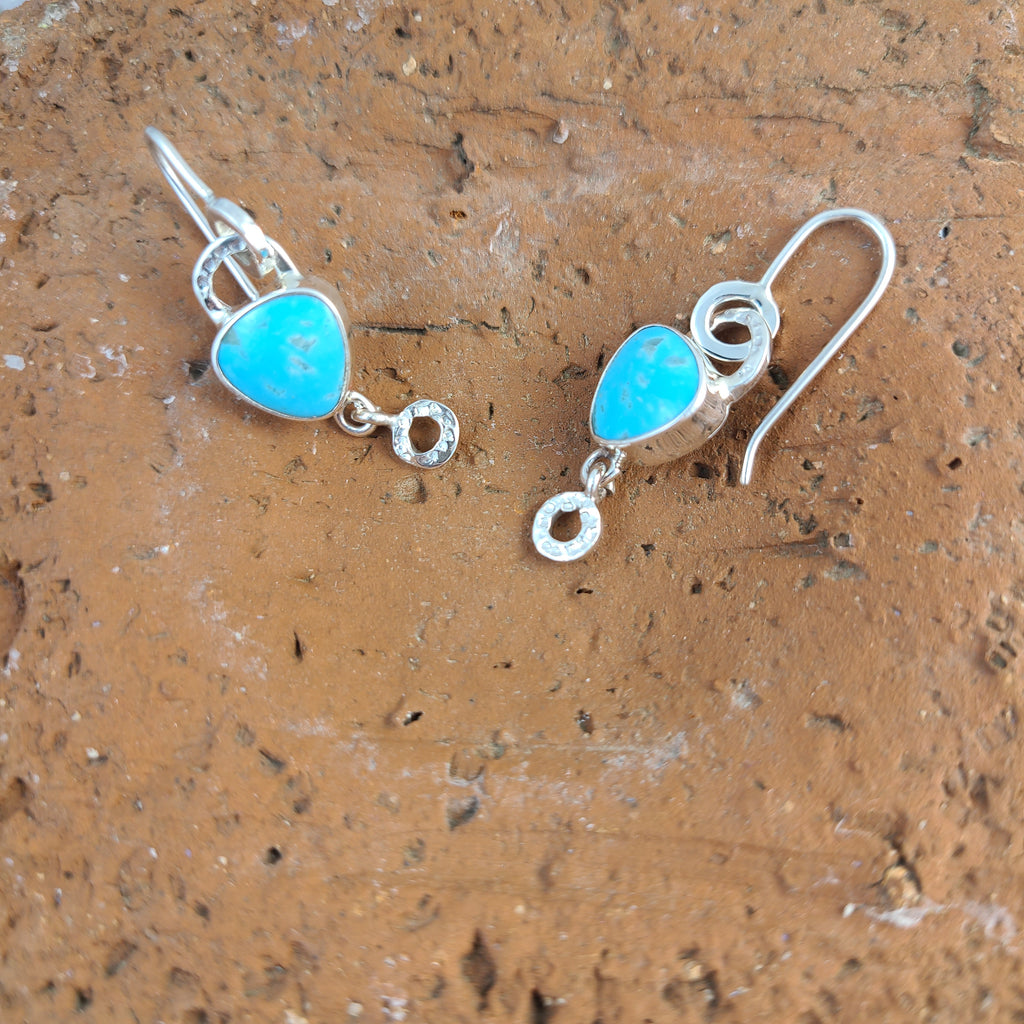 Turquoise Triangle Earrings with Hammered Charms