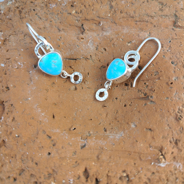 Turquoise Triangle Earrings with Hammered Charms