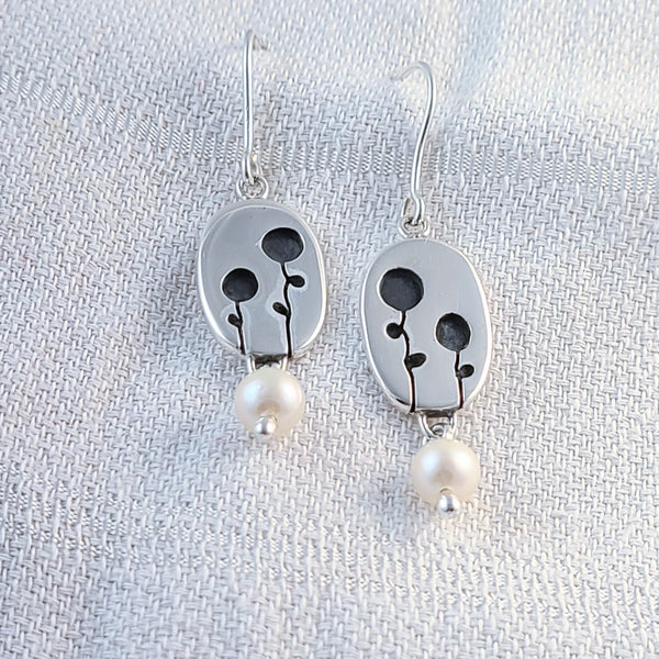 Floral Oval Earrings with Pearls