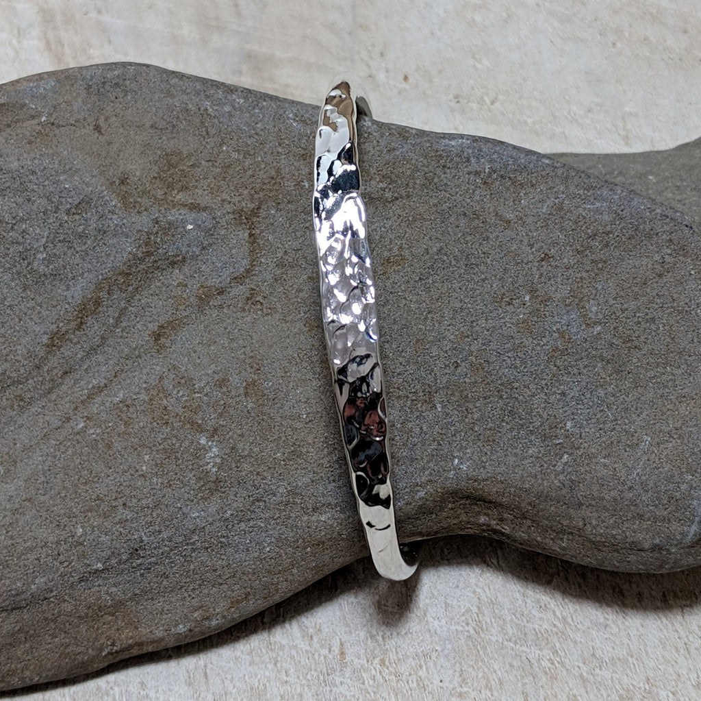 front view of silver hammered cuff