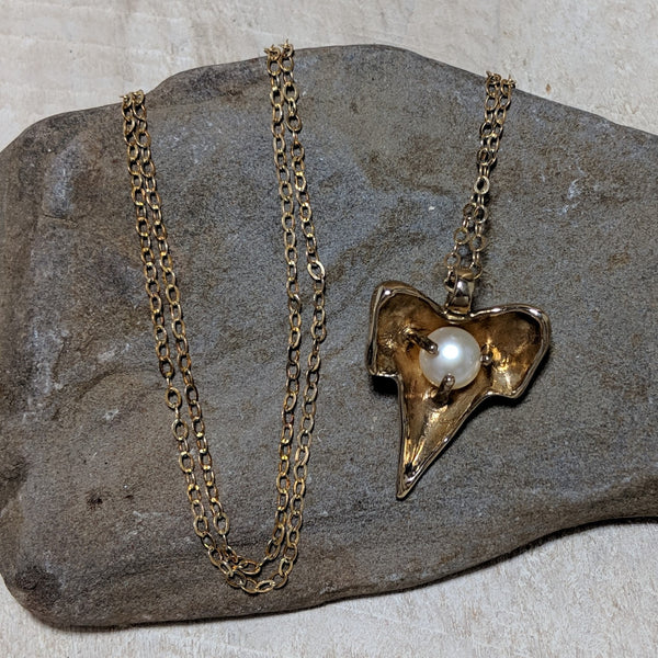 back of shark tooth necklace with chain and pearl