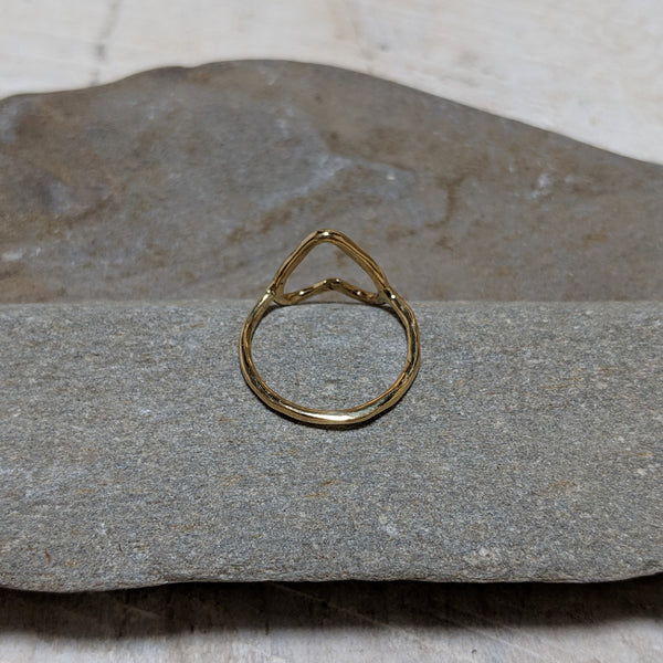 back view of gold open heart ring