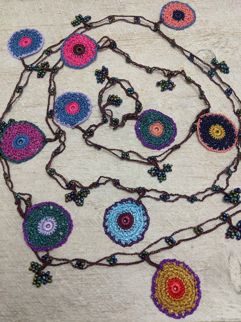 Purple Rainbow Crocheted Lariat Necklace