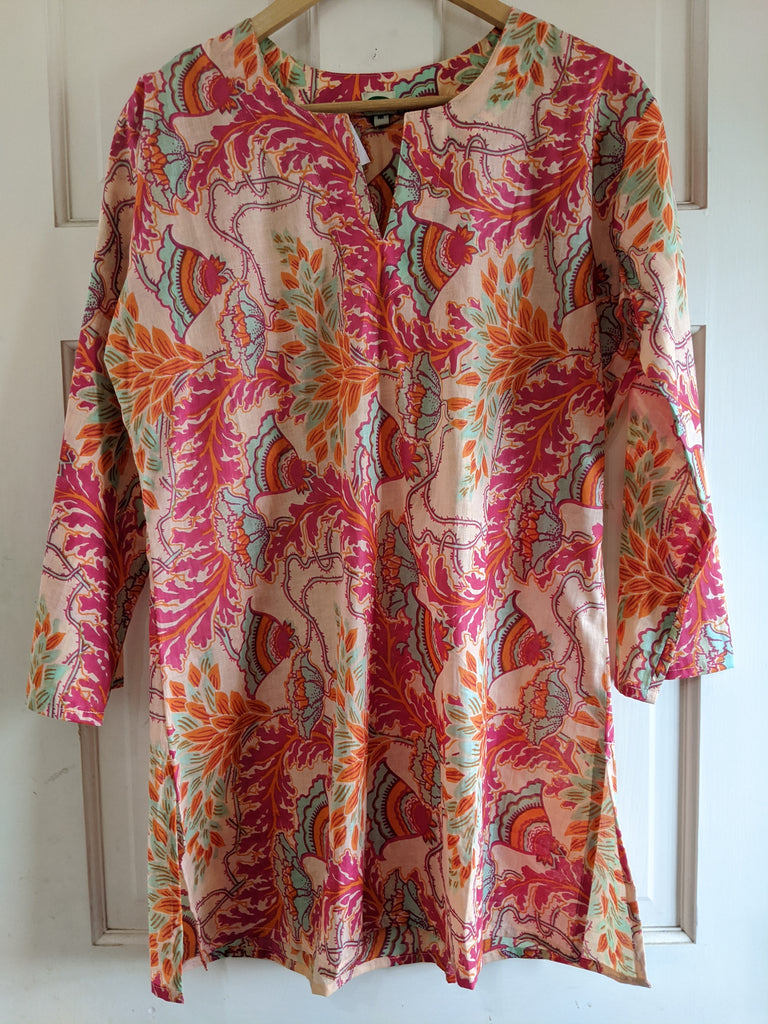 Cotton Tunic Hot Pink, Peach, Orange, and Turquoise