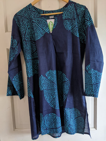 Cotton Tunic Navy Blue and Turquoise