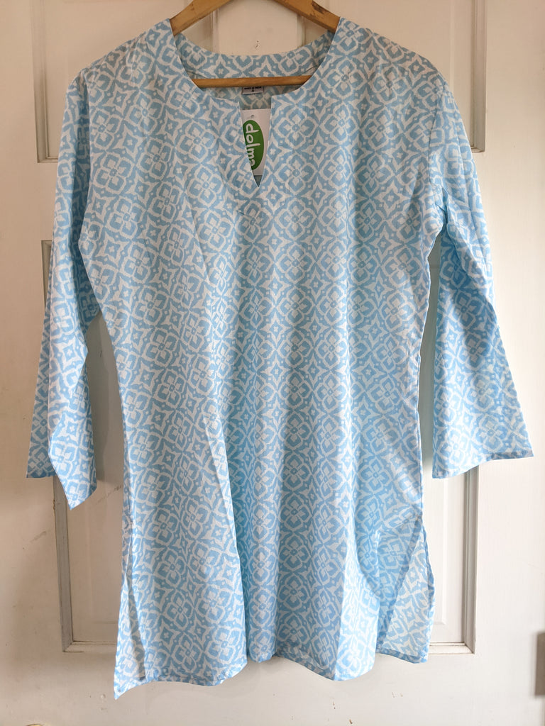 Cotton Tunic Light Sky Blue and White