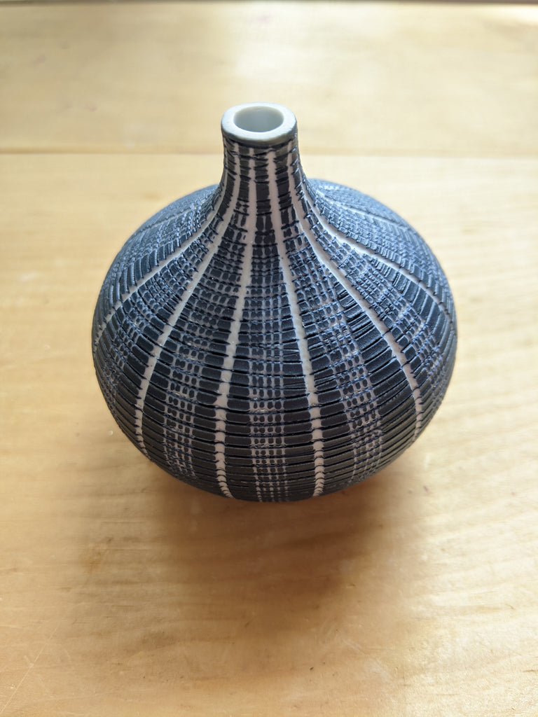 Ceramic Blue and White Urchin Sea Bud Vase