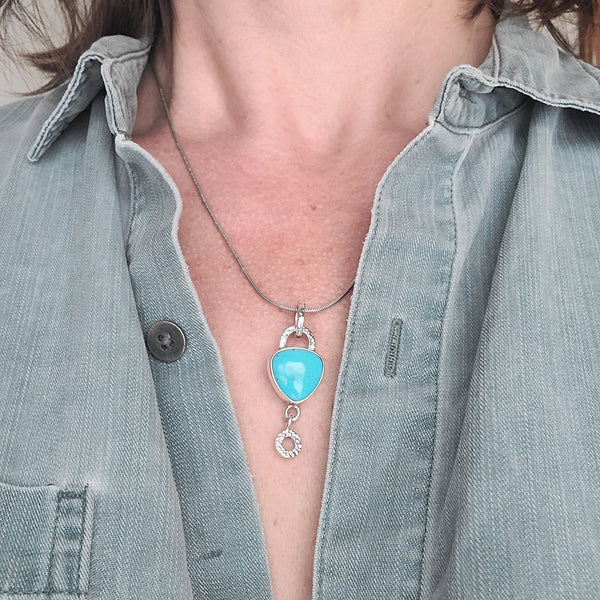 Turquoise Triangle Pendant with Hammered Charms